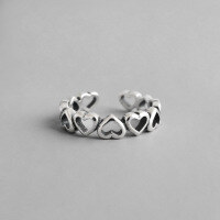 wholesale S925 Sterling Silver Korean-style Heart-shaped Vintage Bohemian Silver Openwork Love Open Ring for Women-Vintage silver Adjustable opening
