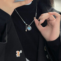 wholesale Original and unique national trend flower and butterfly necklace for women, 999 sterling silver, small fresh forest style, ancient charm butterfly love flower collarbone chain-Antique Butterfly Flower Necklace/Approx. 5.54g&gt;TL014771 Sterling Silver