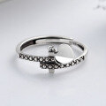 wholesale S925 Sterling Silver Retro Antique Thai Silver Square Buckle Heart Pendant Tassel Elegant Personality Open Ring for Women-0-2