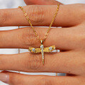 14K Gold Plated 925 Silver Full Moissanite Dragonfly Pendant Necklace for Cross-Border-0-1