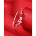 wholesale 990 Sterling Silver Heart-shaped Diamond-inlaid Openable Solid Bracelet for Women, Minimalist Design, Pure Silver Bangle, Gift for Girlfriend-0-1
