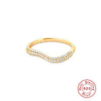 wholesale S925 Sterling Silver Creative Wave Zircon Ring for Women,-Gold No. 8