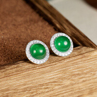 wholesale 925 Sterling Silver Round Women's Simple Fashion Luxury High-end Elegant Exquisite Stud Earrings with Diamond and Chalcedony-Platinum>925 silver