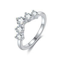 wholesale 18k gold-plated 925 silver full moissanite V-shaped half-circle stack ring for TikTok live and Instagram-Platinum Zirconia>No. 5