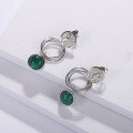 wholesale 925 Silver Designer High-End Capricorn Zodiac Earrings Geometric Minimalist Style Green Agate Stud Earrings-0-2