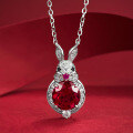 wholesale 18K Gold MoJing Jewelry Seasonal New Original Rabbit Pendant 80mm Pigeon Blood Red High Carbon Diamond Full Diamond Necklace for Women-0-1