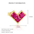 wholesale S925 Sterling Silver Sweet Heart Red Zircon Earrings, Women's Geometric Minimalist Fashion Jewelry-0-5