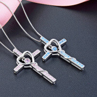 wholesale S925 Sterling Silver Cross Pendant for Women, Vintage Heart Design, Versatile and Fashionable Necklace Pendant for Wholesale-002128-Pink [Single Pendant] 925 Silver