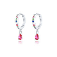 wholesale Brass Luxury High-end Crystal-embellished Colored Teardrop Ear Cuffs,ins。-Platinum-Colored Diamonds