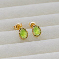 wholesale S925 silver plated 14k gold green olive earrings, Japanese vintage spring style by Dunli Jewelry-0-3