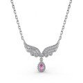 wholesale S925 Sterling Silver New European and American Women's Necklace with Wing Design, Fully Set with Cubic Zirconia, Teardrop Pink Diamond Pendant-0-4