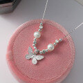 wholesale 925 Sterling Silver Forest-style Sweet Butterfly Beaded Chain Elegant Necklace for Women Y01366-0-2