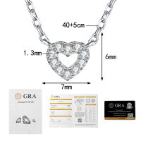 Metal Pendant Necklace with Small Hollow Heart Design-10-point Moissanite, white gold  925 silver