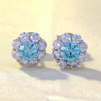 wholesale S925 silver new small and delicate 50-point versatile flower bud earrings elegant and fashionable ear studs-E348 Sea Blue>925 Silver