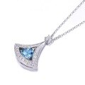 wholesale Zirconium metal creative fan-shaped sea blue zircon necklace, trending small skirt pendant collarbone chain, niche and high-end wholesale-0-5