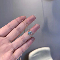 wholesale 925 Sterling Silver Minimalist Sugar Cube Aquamarine Perfume Bottle Pendant Necklace for Women, Crystal Choker Collarbone Chain New Arrival-Sea Blue Rock Candy Necklace 925 Silver