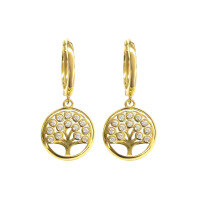 wholesale S925 Sterling Silver Micro-Inlaid Zirconia Tree of Life Hoop Earrings with Ear Clasp, Peace Tree Fashion Minimalist Earrings-Gold 925 silver
