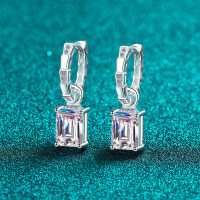 S925 Sterling Silver Moissanite Rectangular Earrings for Women-6*8 cubic zirconia (Radiant Cheese)  925 silver