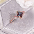 wholesale S925 Sterling Silver Gold-Plated Lab-Grown Color-Changing Sapphire Cross-Border Export Square Sapphire Ring-0-1