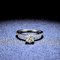 925 Sterling Silver Four-Prong Moissanite Ring, 1 Carat Women's Classic Open Wedding Band-3 carats (empty setting)  size 14