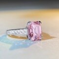 wholesale S925 sterling silver thick gold-plated ring with pagoda-cut premium pink diamond, exquisite craftsmanship, lightweight luxury, elegant pink diamond ring for women-0-1