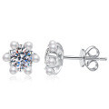 S925 Silver Moissanite Mini Pearl Sunflower Earrings Wholesale-0-3