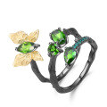 wholesale 925 Silver Secret Garden Series Original Design Ring Natural Style Butterfly with Natural Diopside-0-4