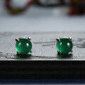 S925 Silver Chinese Style New Chinese Emperor Green Chalcedony Stud Earrings-0-3