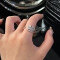 wholesale S925 Sterling Silver Peacock Feather Full Diamond Open Ring with Sparkling High-Carbon Diamond Leaf Design, Premium Minimalist and Niche Style-0-2