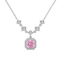 wholesale S925 Sterling Silver Nordic New Women's Necklace with Sophisticated Square Zirconia Frame Design, Exuding Elegant Temperament-Platinum and Pink Diamond DY190868-SW-BF 925 Silver