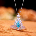wholesale S925 Sterling Silver Full Diamond Teardrop Shape Collarbone Necklace for Women Aquamarine Wholesale-0-2