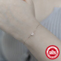 wholesale 14K Gold Plated S925 Silver Adjustable Zircon Heart Bracelet, Minimalist Japanese-style Stackable Gift for Women-0-4