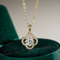 14K Gold Plated 925 Silver Moissanite Four-Leaf Clover Pendant Necklace-0-4