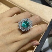 wholesale 925 Sterling Silver Lab-Grown Paraiba Ring, a Trendy and Minimalist High-End Women's Jewelry Piece Selling Hot on Xiaohongshu-Paraiba 10*12mm (6 carats)  US size 6