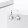 wholesale S925 sterling silver Korean-style elegant and ethereal floral ear hooks with embedded freshwater pearl earrings for women-0-2
