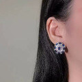 wholesale Metal material first: Zhuo Zhifan Jewelry New Blue Spinel Earrings Oval 4*6 High Carbon Diamond Ear Clips-0-2
