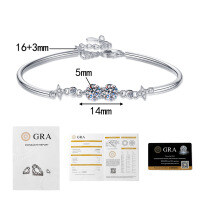 S925 Sterling Silver Adjustable Zirconia Double Star Bracelet-50 points + 50 points Moissanite  925 Silver