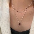 wholesale S925 Sterling Silver Korean Style Red Bean Double Layer Necklace for Women, Luxury Advanced Sense Drip Enamel Collarbone Chain Trendy-0-0
