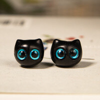 wholesale Metal material sandalwood three-dimensional big-eyed cat ebony cat bead pendant handmade DIY car hanging phone hanging wooden ornament accessory-Pendant hole big eye cat