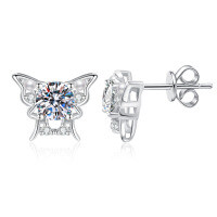 S925 Sterling Silver Moissanite Butterfly Mini Pearl Earrings Wholesale-High carbon stone  925 silver