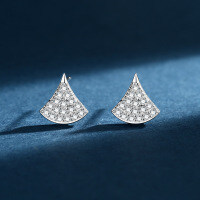 18K Rose Gold Plated S925 Sterling Silver Exquisite Full-Diamond Fan-Shaped Skirt Earrings for Women-Dress earrings [white gold]