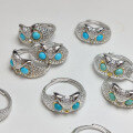wholesale S925 silver inlaid natural raw turquoise owl women's ring, fashionable and elegant, adjustable live opening-0-2