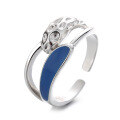 wholesale S925 Sterling Silver Geometric Irregular Double Layer Blue Resin Open Ring Creative Versatile Light Luxury Style Ring-0-4