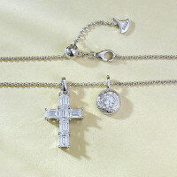 wholesale S925 silver necklace with a 3*4 rectangular cross pendant, stylish and versatile for daily wear, telescopic chain, live streaming wholesale item-N388 Cross Rectangular White Gold>925 Silver