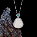 Sterling Silver White Chalcedony Ice-Transparent Buddha Pendant Necklace, Women's 2025 New Delicate Collarbone Chain-0-1