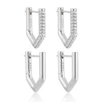 wholesale S925 Sterling Silver New Geometric Single-Sided Micro-Paved Earrings Women High-End Sense Small Original Ins Light Luxury Temperament Ear-EA806/18K color [with 15mm] 925 silver