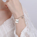 wholesale S925 Sterling Silver Ins Minimalist Square Pendant Good Luck Bracelet with Wish-Granting Bead Charm Jewelry-0-3