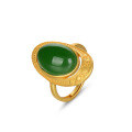 wholesale S925 Sterling Silver Sand Gold Gemstone Ring for Women, Adjustable Opening Light Luxury Fashionable Personality Inlaid with Hetian Jade Jasper Ring for Index Finger-0-4