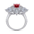 wholesale S925 Sterling Silver Red Ruby Marquise High-Carbon Diamond Unique Design Gemstone Ring, Luxurious and High-End-0-2