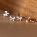 wholesale S925 Sterling Silver Sweet and Petite Bow-shaped Stud Earrings with Inlaid Diamonds, Minimalist Ins-style Niche Design Exquisite Earrings-0-1